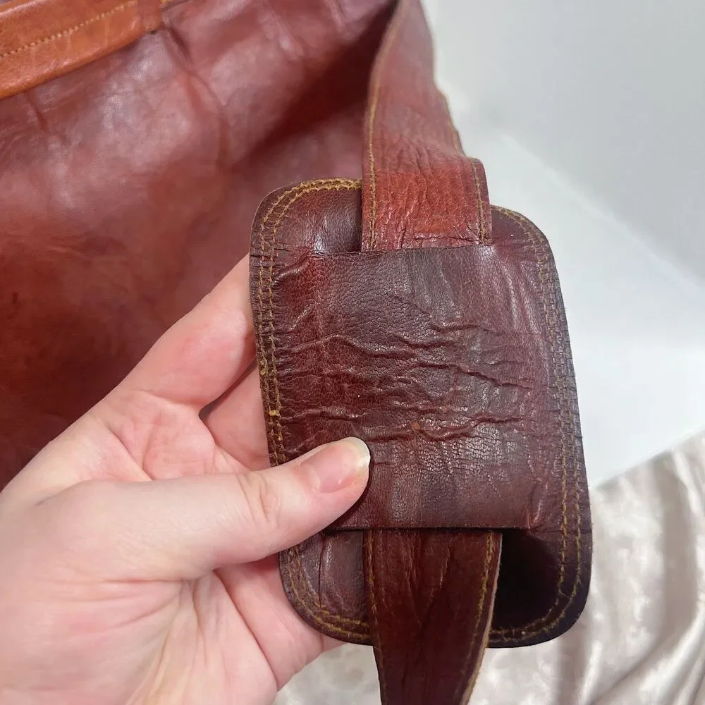 Vintage Cognac Leather Messenger Back Satchel Briefcase Laptop Case